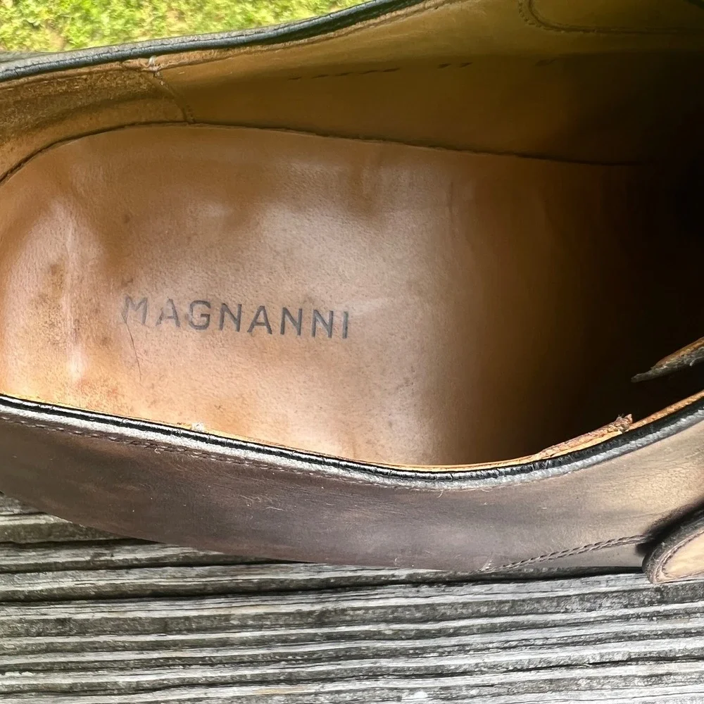 Magnanni Monk Strap Shoes 11 Brown Leather Patina Dress Luxury Dark Academia